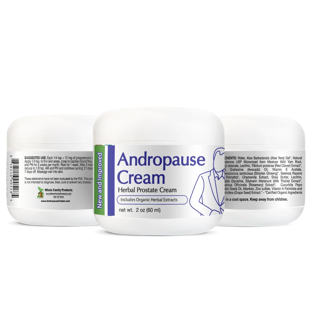 Andropause Prostate Cream 2oz Jar New Improved - Single View Andropause Progesterone Cream Natural Progesterone Supplements for Men